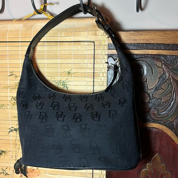 Dooney & Bourke Bucket Bag Black Signature Monogram 8”Lx5.5”W Center 5”H - Picture 3 of 17